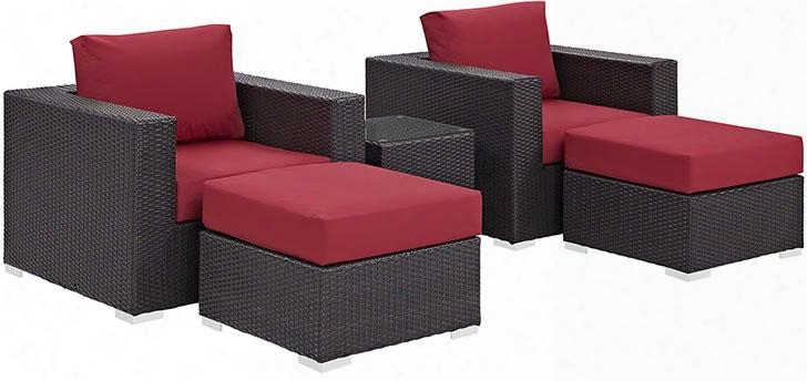 Convene Collection Eei-2201-exp-red-set 5 Pc Outdoor Patio Sectional Set With Powder Coated Aluminum Framew Ashable Cushion Covers Stailness Steel Legs And