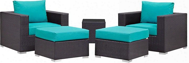 Convene Collection Eei-2201-exp-trq-set 5 Pc Outdoor Patio Sectional Set With Powder Coated Aluminum Frame Washable Cushion Covers Stainless Steel Legs And