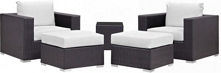 Convoke Collection Eei-2201- Exp-whi-set 5 Pc Outdoor Patio Sectional Set With Powder Coated Aluminum Frame Washable Cushion Covers Stainless Steel Legs And