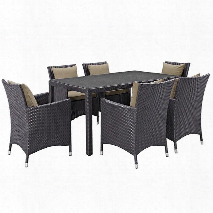 Convene Collection Eei-2241-exp-moc-set 7 Pc Outdoor Patio Dining Set With Powder Coated Aluminum Frame All-weather Fabric Cushions And Synthetic Rattan Weave