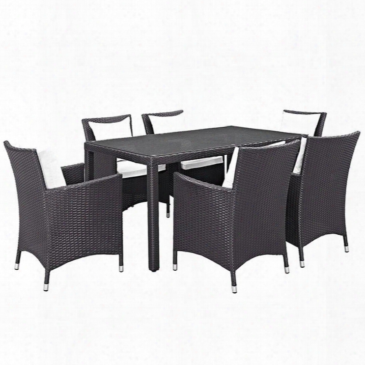 Convene Collection Eei-2241-exp-whi-set 7 Pc Outdoor Patio Dining Set With Powder Coated Aluminum Frame All-weather Fabric Cushions And Synthetic Rattan Weave