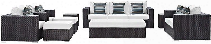 Convene Collection Eei-2354-exp-whi-set 9 Pc Outdoor Patio Sofa Set With 2 Armchairs 2 Side Tables 2 Square Ottomans Rectangle Ottoman Sofa Loveseat And