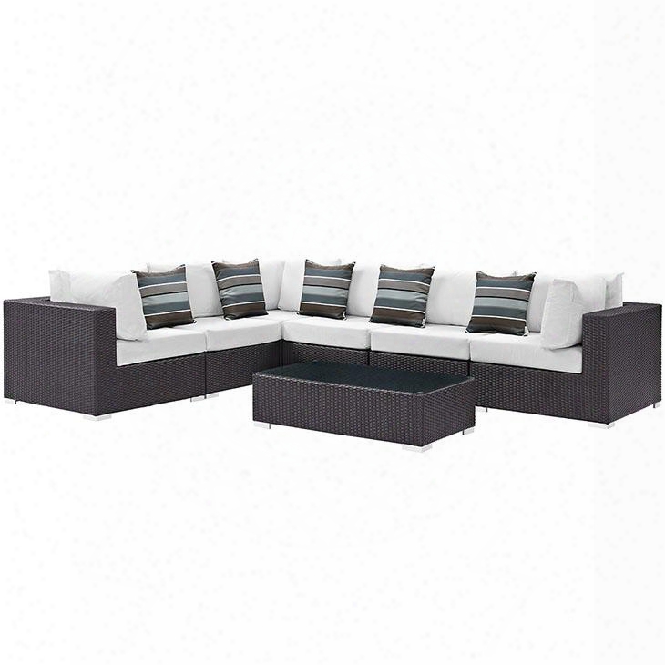 Convene Collection Eei-2361-exp-whi-set 7-piece Outdoor Patio Sectionals Et With Coffee Table 3 Armless Sections And 3 Corner Sections In Expresso And