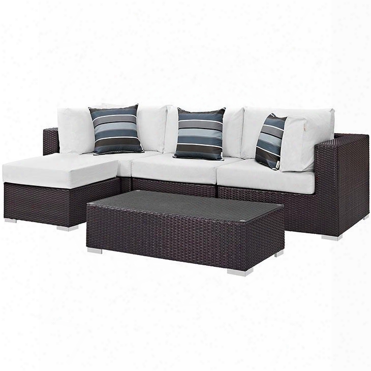 Convene Collection Eei-2362-exp-whi-set 5-piece Outdoor Patio Sectional Set With Two Corner Section Armless Section Ottoman And Coffee Table In