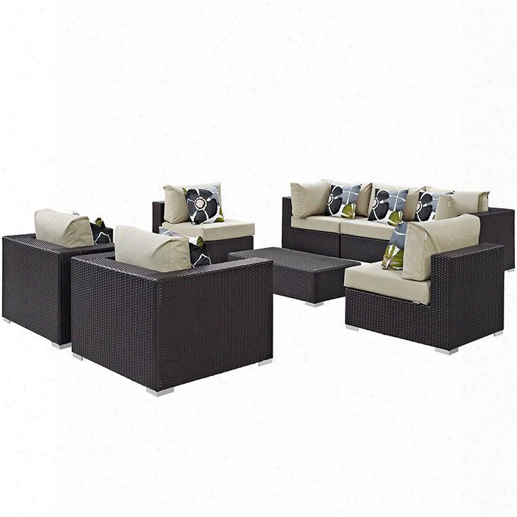 Convene Collection Eei-2368-exp-bei-set 8 Pc Outdoor Patio Sectional Set With Powder Coated Aluminum Frame Stainless Steel Legs And Synthetic Rattan Weave