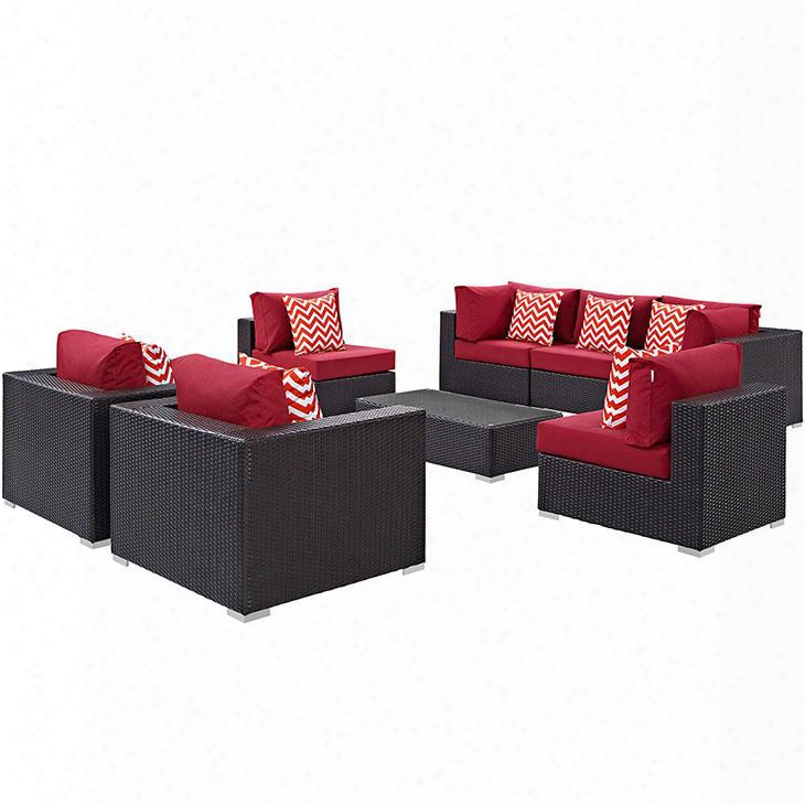 Convene Collection Eei-2368-exp-red-set 8 Pc Outdoor Patio Sectional Set With Powder Coated Aluminum Frame Stainless Steel Legs And Synthetic Rattan Weave