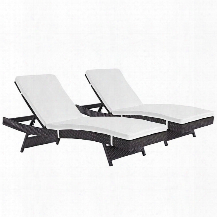 Convene Collection Eei-2428-exp-whi-set Set Of (2) 78" Outdoor Patio Chaise With Powder Coated Aluminum Frame Synthetic Rattan Weave And Fabric Upholstery In