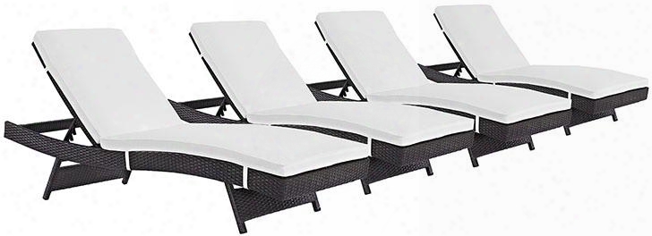 Convene Collection Eei-2429-exp-whi-set Set Of 4 Outdoor Patio Chaise Lounge With Powder Coated Aluminum Frame All-weather Fabric Cusihons And Synthetic