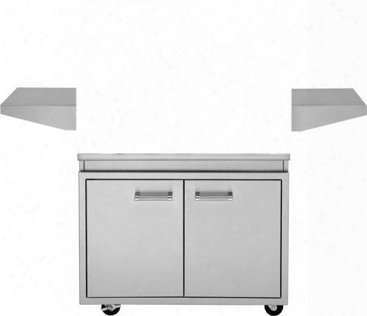 Dhgb38-c 38" Grlil Base With 4 Heavy Duty Casters 2 Stationary Side Shelves Front Access Doors In Stainless