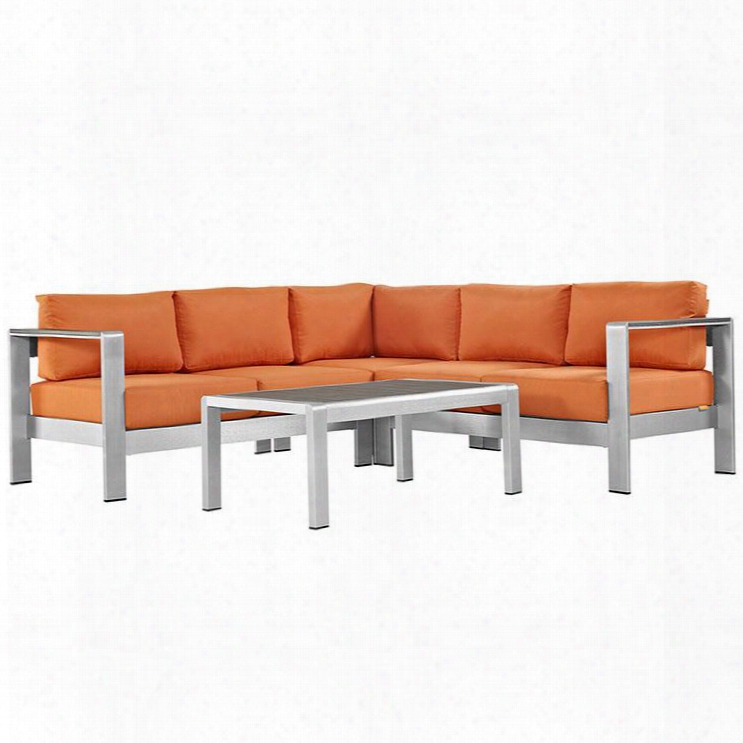 Eei-2559-slv-ora Shore 4 Piece Outdoor Patio Aluminum Sectional Sofa