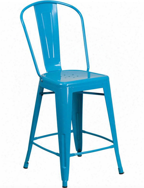 Et-3534-24-cb-gg 24" High Metal Indoor-outdoor Barstool With Curved Back Cross Brace Under The Seat And Protective Rubber Floor Glides In Crystal