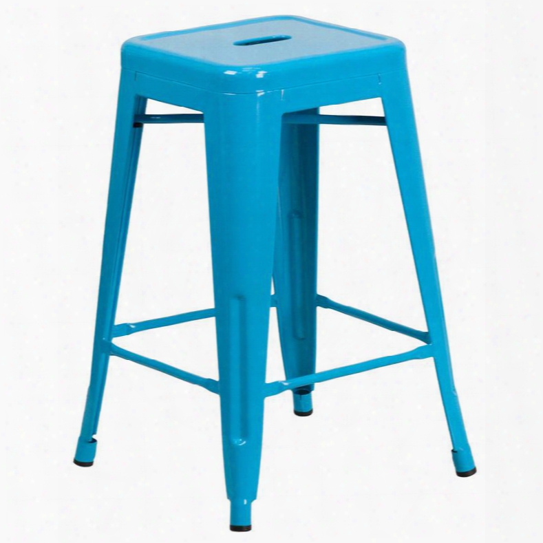 Et-bt3503-24-cb-gg 24" Indoor-outdoor Backless Counter Height Stool With Powder Coat Finish Cross Brace For Support And Plastic Floor Glides In Crystal