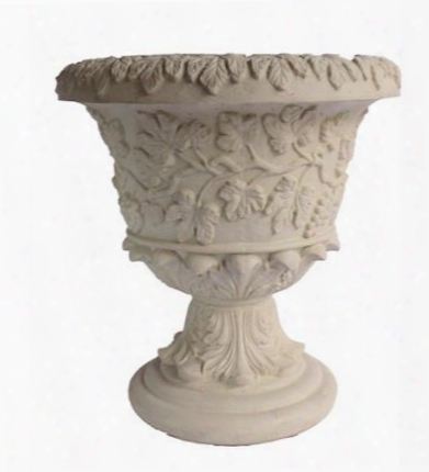 French Collection Urn-2625 26&suot; Round Urn With Cast Limestone Cnostruction And Ornate Leaf Work In Natural