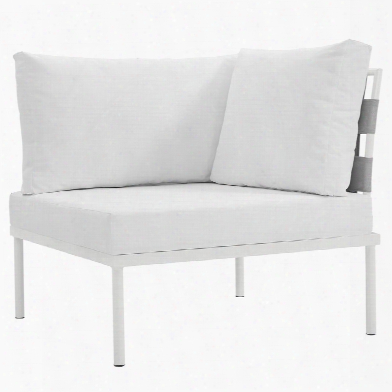 Harmony Collection Eei-2601-whi-whi 33" Outdoorr Patio Corner Sofa With White Aluminu M Frame Dense Foam Padding And All-weather Canvas Fabric Cushions In