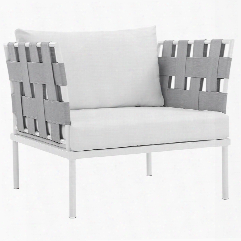 Harmony Collection Eei-2602-whi-whi 33" Outdoor Patio Armchair With White Aluminum Frame Silk Polyester Weave Back & Arms And All-weather Canvas Fabric