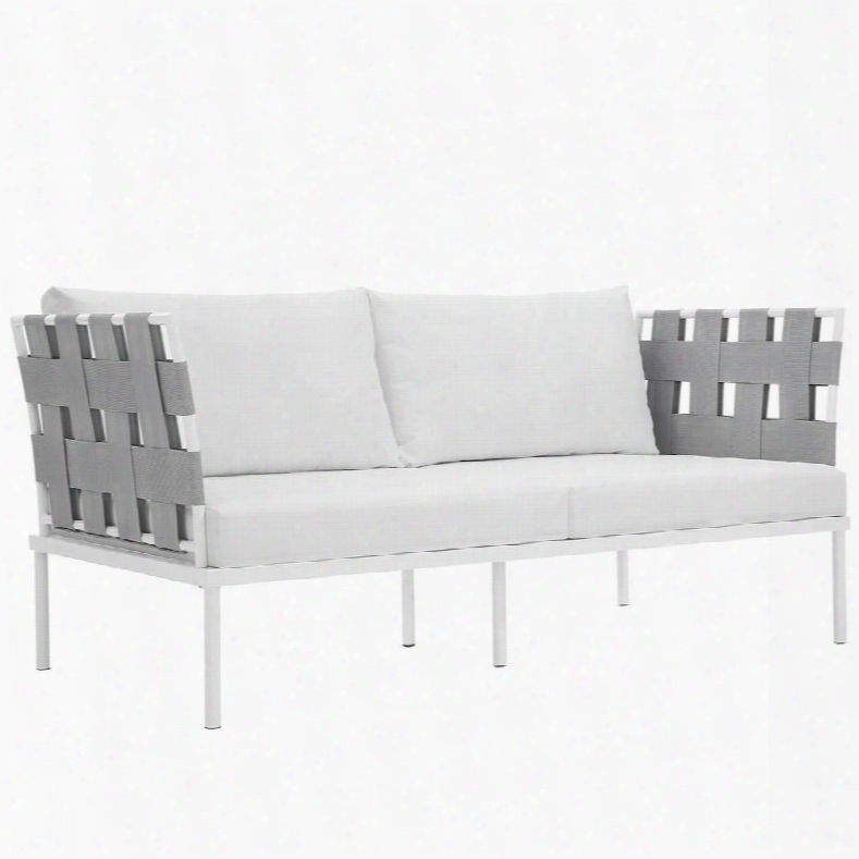 Harmony Collection Eei-2603-whi-whi 65" Outdoor Patio Loveseat With White Aluminum Frame Dense Foam Padding And All-weather Canvas Fabric Cushions In