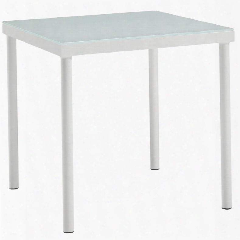 Harmony Collection Eei-2604-whi 19" Outdoor Patio Side Table With Tempered Glass Top And Aluminum Frame In