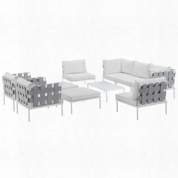 Harmony Collection Eei-2616-whi-whi-set 10-piece Outdoor Patio Aluminum Sectional Sofa Set With Coffee Table 3 Armless Chairs 2 Armchairs 2 Corner Sofas And