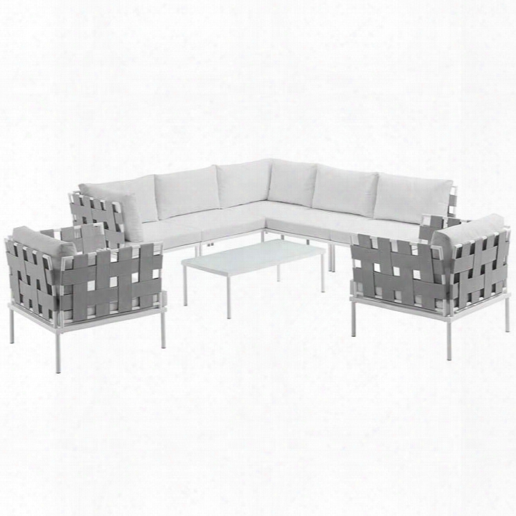 Harmony Collection Eei-2619-whi-whi-set 8-piece Outdoor Patio Aluminum Sectional Sofa Set With Coffee Table 3 Armless Chairs 2 Armchairs And 2 Corner Sofa In