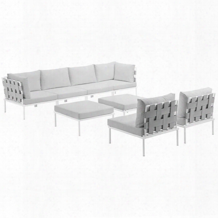 Harmony Collection Eei-2624-whi-whi-set 8-piece Outdoor Patio Aluminum Sectional Sofa Set With 4 Armless Chairs 2 Corner Sofas And 2 Ottomans In