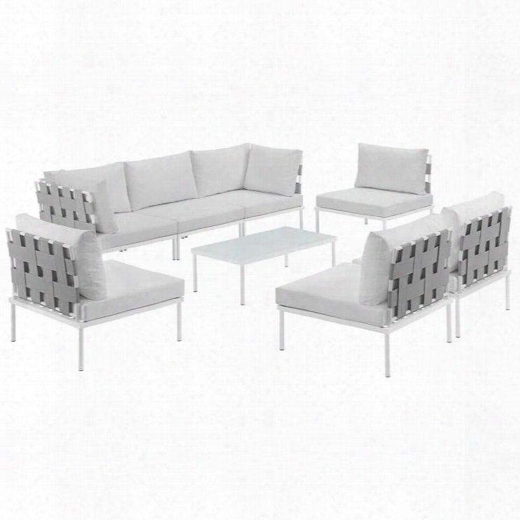 Harmoy Collection Eei-2625-whi-whi-set 8-piece Outdoor Patio Aluminum Sectional Sofa Set With 5 Armless Chairs Coffee Table And 2 Corner Sofas In
