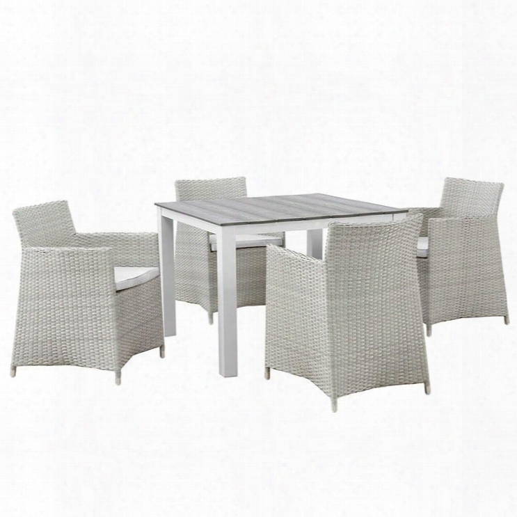 Junction Collection Eei-1744-gry-whi-set 5 Pc Outdoor Patio Dining Set With Powder Coated Aluminum Frame Plastic Base Glides And Syntheticr Attan Weave