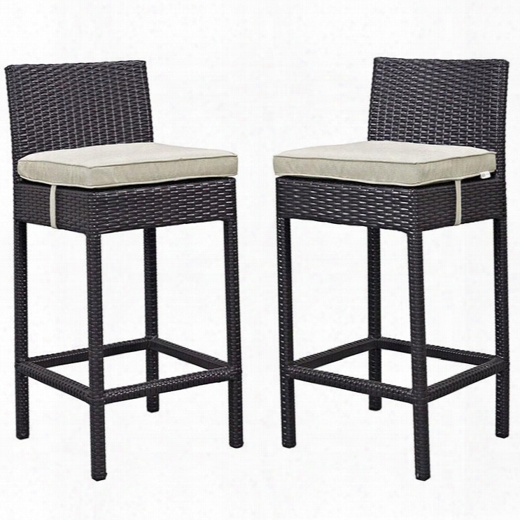 Lift Collection Eei-1281-exp-bei Set Of 2 39" Outdoor Patio Bar Stool With Powder Coated Aluminum Frame Uv Resistant Synthetic Rattan And Water Resistant