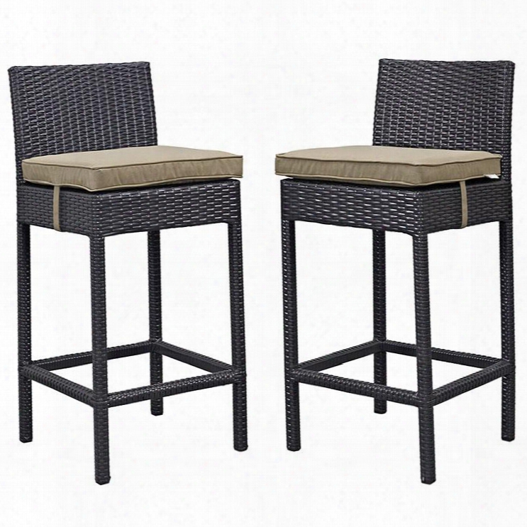 Lift Collection Eei-1281-exp-moc Set Of 2 39" Outdoor Patio Bar Stool With Powder Coated Aluminum Frame Uv Resistant Synthetic Rattan And Water Resistant