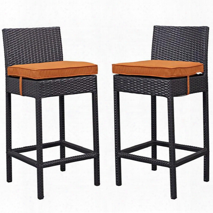 Lift Collection Eei-1281-exp-ora Set Of 2 39" Outdoor Patio Bar Stool With Powder Coated Aluminum Frame Uv Resistant Synthetic Rattan And Water Resistant