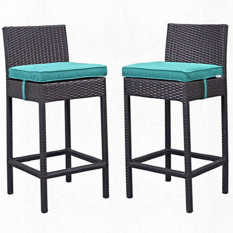 Lift Collection Eei-1281-exp-trq Set Of 2 39" Outdoor Patio Bar Stool With Powder Coated Aluminum Frame Uv Resistant Synthetic Rattan And Water Resistant