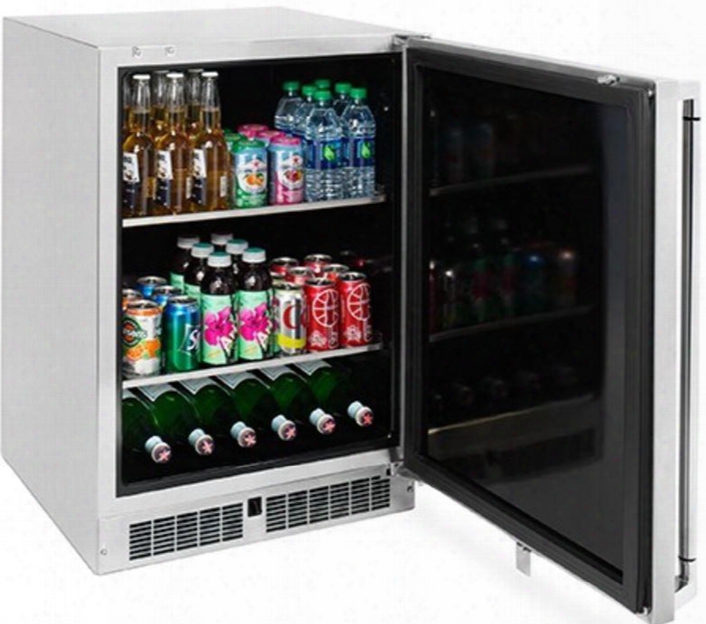 Lm24bfr 24" Professional Series Outdoor Beverage Center With 2 Removable Shelves Blue Led Lighting Door Alarm And Digital Readout In Stainless Steel With