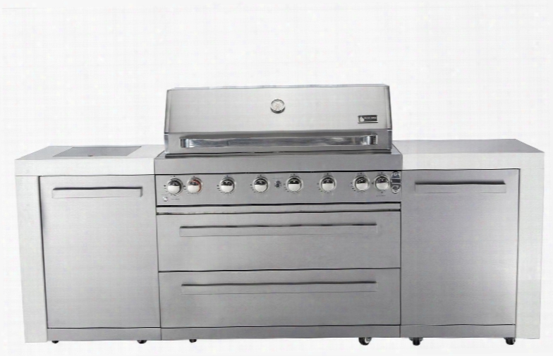 Mai805 805 Grill Island With Six 304 Stainless Steel Burners Faux Granite Surface Rotisserie Kit With Electric Motor Halogen Lights Knob Controls