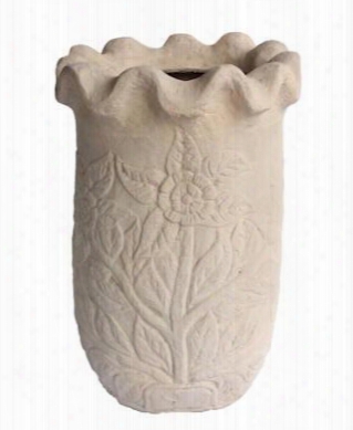 Marcella Collection Pl-r1827 18" Round Planter With Flower Design And Cast Limestone In Natural