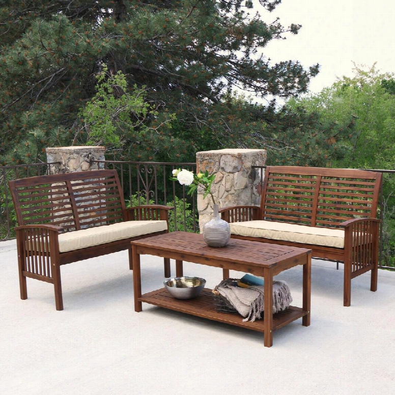 Ow3sdb2lst 3-piece Dark Brown Acacia Patio Conversation