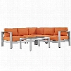 EEI-2559-SLV-ORA Shore 4 Piece Outdoor Patio Aluminum Sectional Sofa
