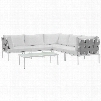 Harmony Collection EEI-2627-WHI-WHI-SET 6-Piece Outdoor Patio Aluminum Sectional Sofa Set with Coffee Table 3 Corner Sofas and 2 Armless Chairs in