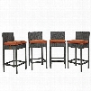 Sojourn Collection EEI-2196-CHC-TUS-SET 4 PC Outdoor Patio Bar Stool Set with Powder Coated Aluminum Frame Sunbrella Fabric and Synthetic Rattan Weave