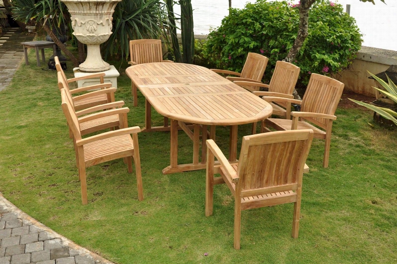 Sahara Collection Set-75 9-piece Dining Set With 106" Oval Double Extension Table And 8 Stacking