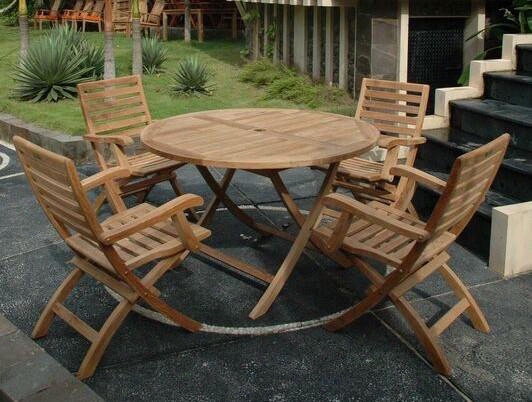 Set-109 5-piece Dining Set With 47" Bahama Round Folding Table And 4 Andrew Folding