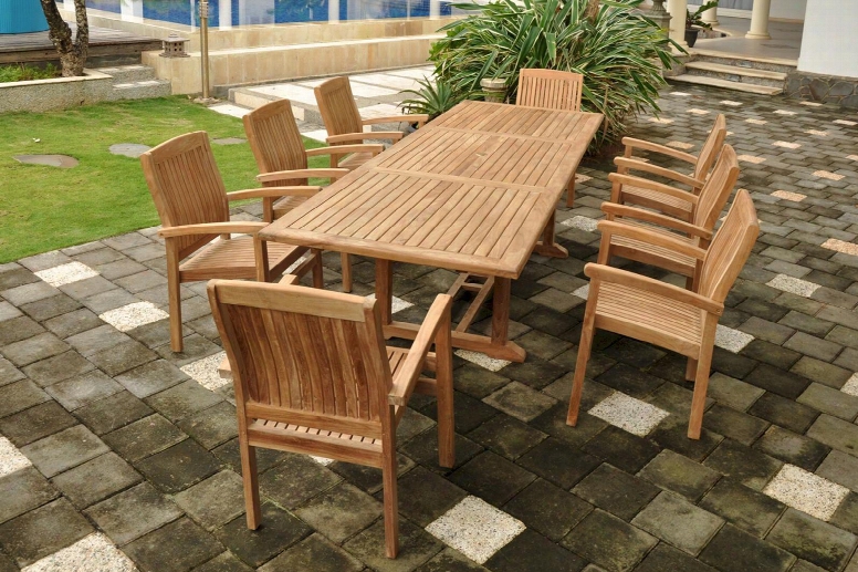 Set-77 9-piece Dining Set With Bahama 118" Rectangular Extension Table And 8 Sahara Stacking