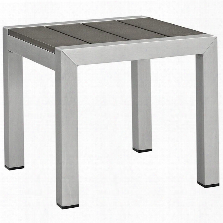 Shore Collection Eei-2248-slv-gry 15" Outdoor Patio Side Table With Plastic Wood Accent Paneling Anodized Aluminum Frame And Black Plastic Foot Caps In Silver