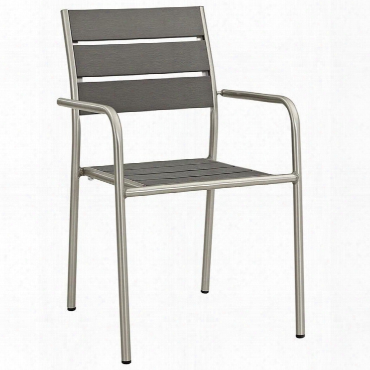 Shore Collection Eei-2z58-slv-gry 22" Oitdoor Patio Dining Chair With Anodized Aluminum Frame Plastic Wood Accent Paneling And Black Plastic Foot Caps In