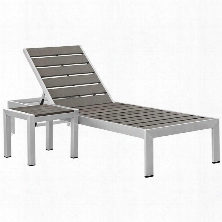 Shore Collection Eei-2465-slv-gry-set 2-piece Outdoor Patio Aluminum Set With Chaise And Side Table In Silver And