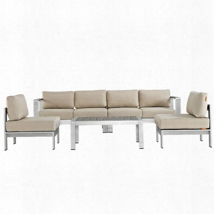 Shore Collection Eei-2564-slv-bei 5 Pc Outdoor Patio Sectional Sofa Set With All-weather Canvas Cushions Andized Aluminum Frame Non-marking Foot Caps And