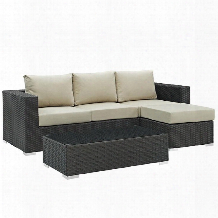 Sojourn Ocllection Eei-1889-chc-bei-set 3 Pc Outdoor Patio Sectional Set With Sunbrella Fabric Synthetic Rattan Weave Powder Coated Aluminum Frame Water And