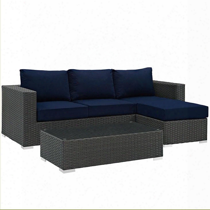 Sojourn Collection Eei-1889-chc-nav-set 3 Pc Outdoor Patio Sectional Set With Sunbrella Fabric Synthetic Rattan Weave Powder Coated Aluminum Frame Water And