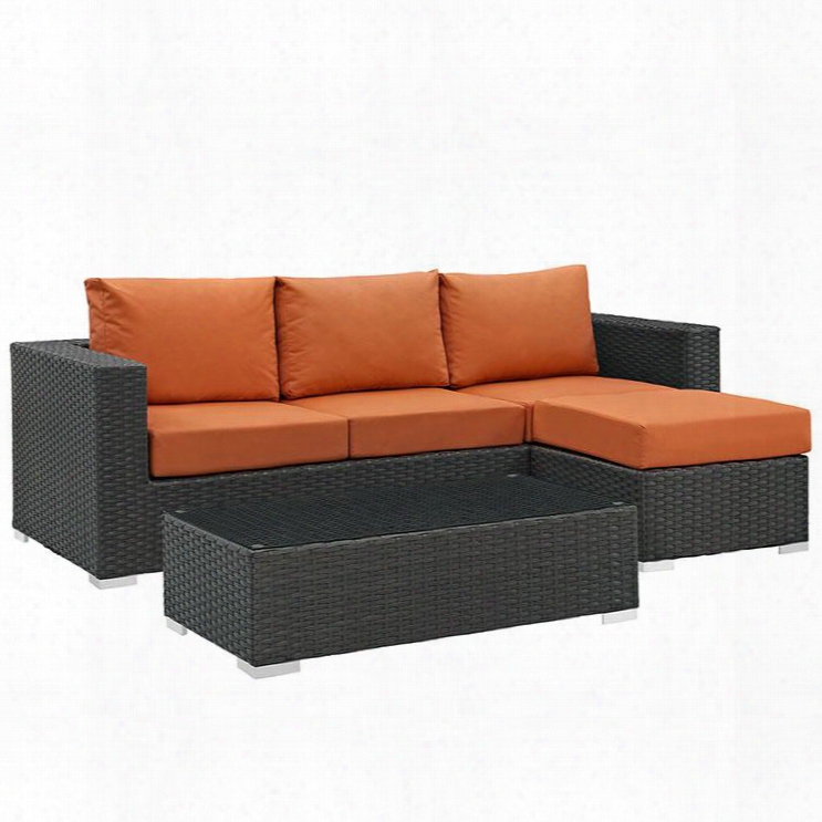 Sojourn Collection Eei-1889-chc-tus-set 3 Pc Outdoor Patio Sectional Set With Sunbrella Fabric Synthetic Rattan Weave Powder Coated Aluminum Frame Water And