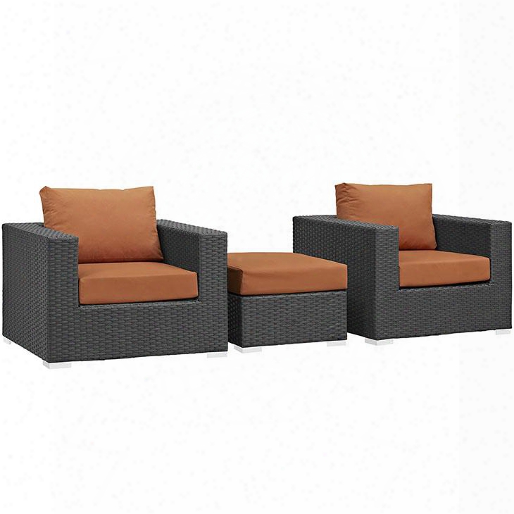 Sojourn Colletion Eei-1891-chc-tus-set 3 Pc Outdoor Patio Sectional Set With Sunbrella Fabric Powder Coated Aluminum Frame Synthetic Rattan Weave Material