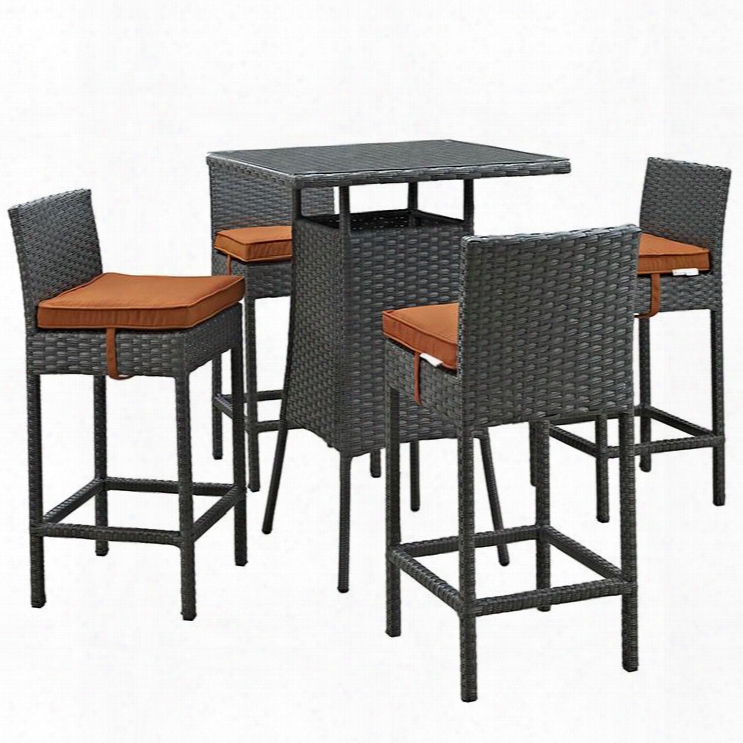 Sojourn Collection Eei-1967-chc-tus-set 5-piece Outdoor Patio Sunbrella Pub Set With 4 Barstools And Small Bar Table In Canvas