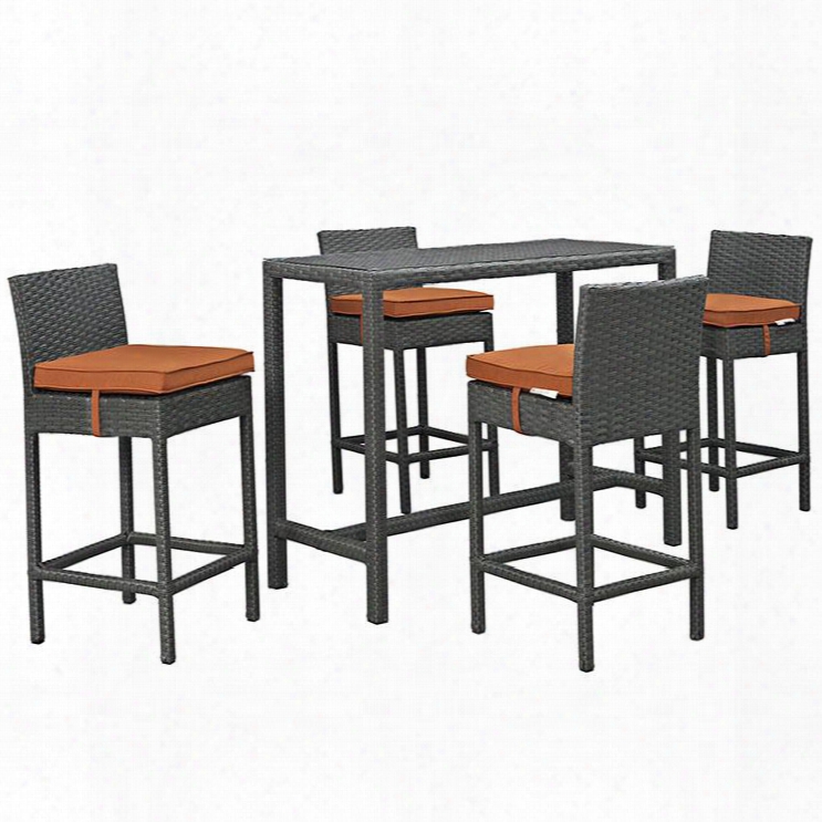 Sojourn Collection Eei-1968-chc-tus-set 5-piece Outdoor Patio Sunbrella Pub Set With 4 Barstools And Small Rectangle Bar Table In Canvas